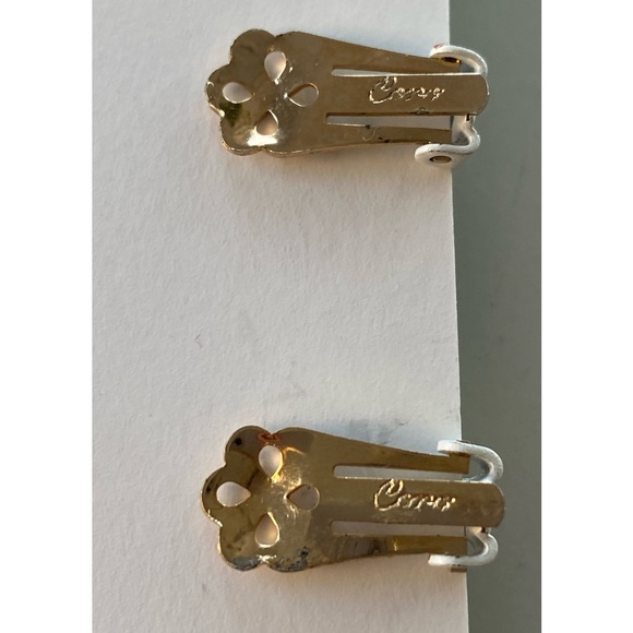 Vintage Signed Coro Metal Rose Clip On Earrings - Picture 7 of 7